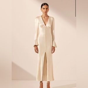 Shona Joy La Lune Frill Cuff Bias Midi Dress in Cream Size Small (US 4 / AU 8)